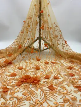 

2020 New Style French Net Lace Fabric 3D Flower African Tulle Mesh Lace Fabric High Quality African Lace Fabric