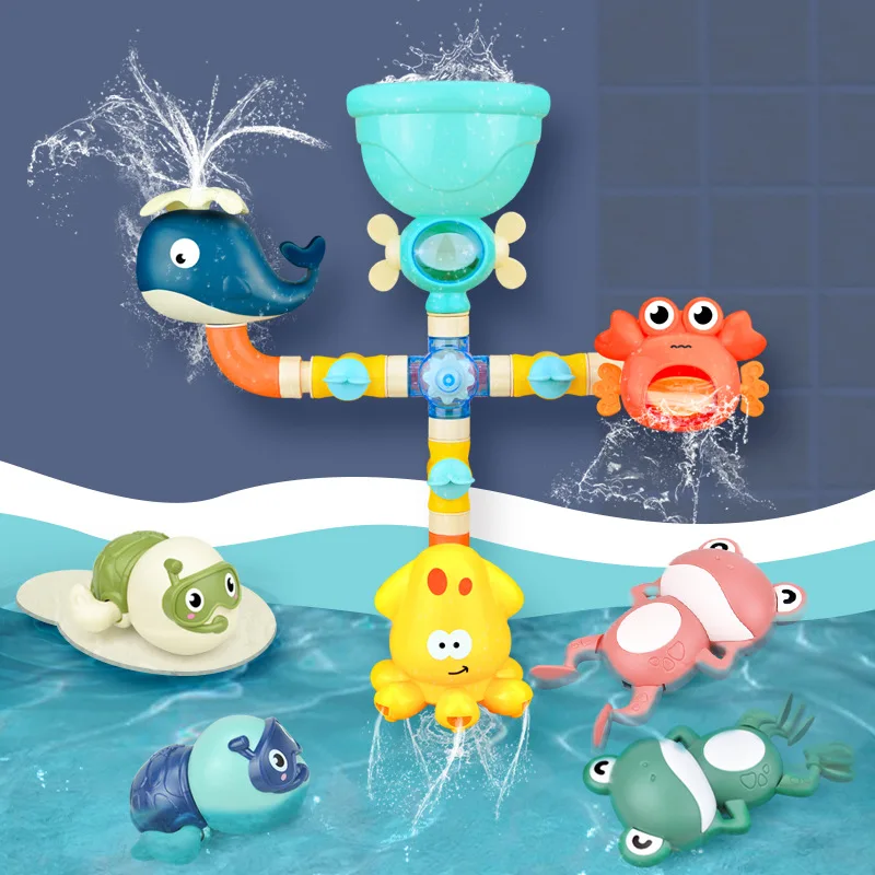 Bath Time Toys For Kids Bathtub Baby Toys Cartoon Frog Shark Clockwork Bath Toys Baby Games Toys For Bathroom toddlers 1-3 Years 2