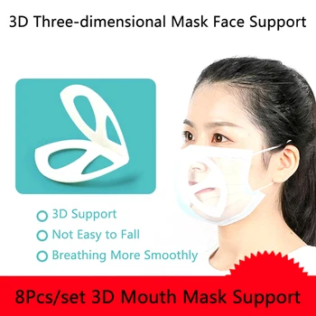

8Pc/Set 3D Mouth Mask Support Breathing Assist Help Mask Inner Cushion Bracket Food Grade Silicone Mask Holder Breathable Valves