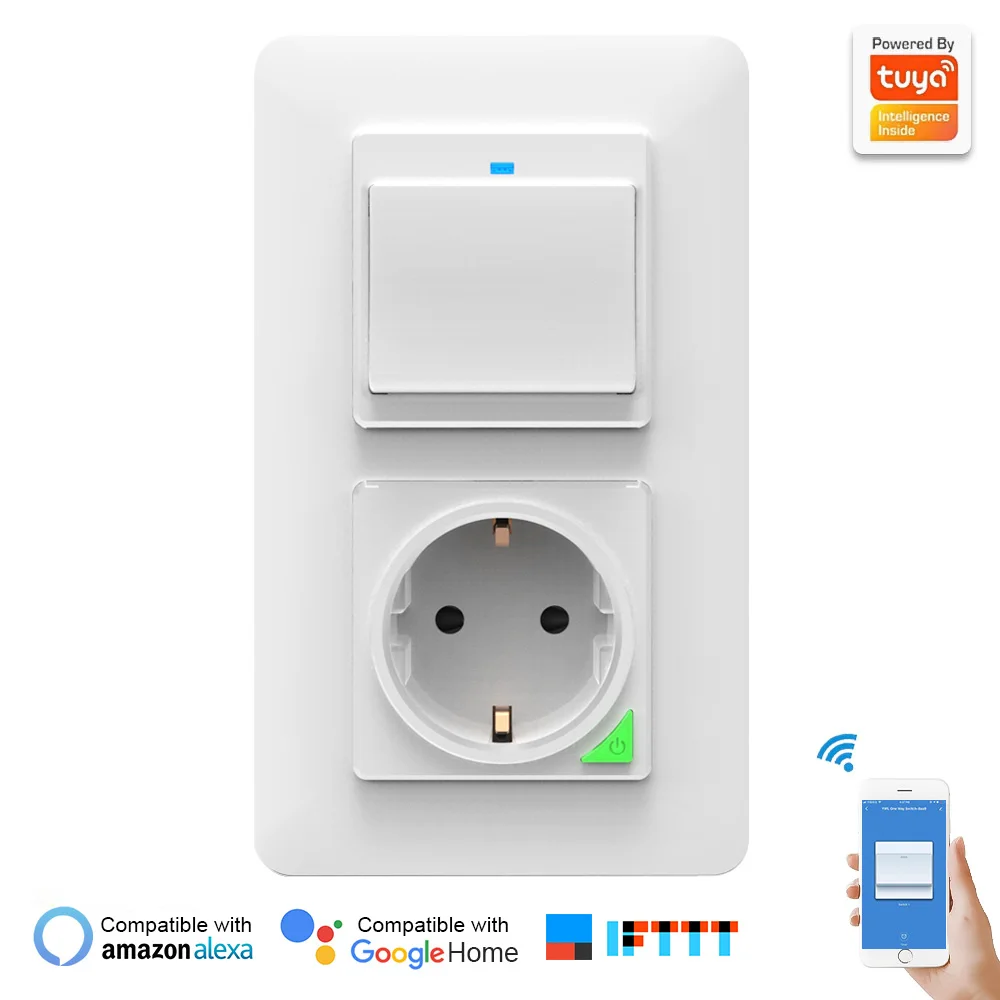 Wall Power Socket Smart Switch EU Wi-Fi Wall-Mounted Power Panel App Remote Controll Work with Amazon Alexa Google Assistant