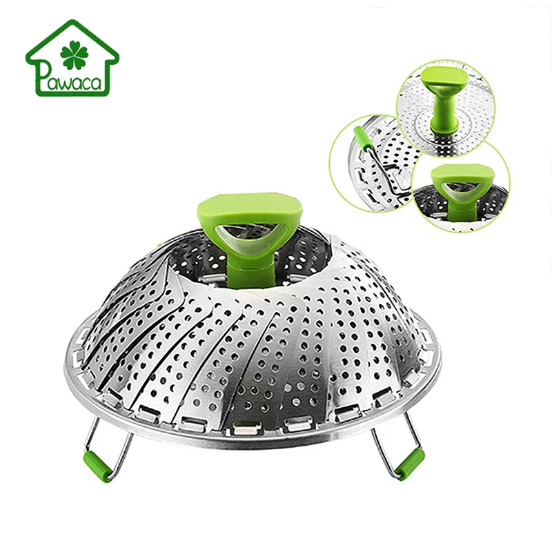 

Pawaca 9 Inch Foldable Stainless Steel Steamer Basket Strainer Net Fruit Vegetables Cleaning Basket Kitchen Anti-scald Steamer