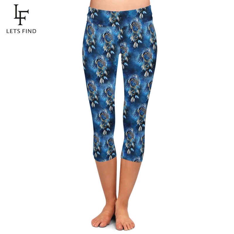 LETSFIND Fashion 3D Dreamcatcher Print Women Capri Leggings High Waist Soft Slim Elastic Mid-Calf Leggings Plus Size LETSFIND Fashion 3D Dreamcatcher Print Women Capri Leggings High Waist Soft Slim Elastic Mid-Calf Leggings Plus Size