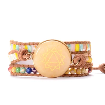 

I DO Solar PLEXUS of Seven Chakra Stones Wrap Bracelets Bangles Women Crytals Beaded Reiki Healing Meditation Yoga Jewelry Round