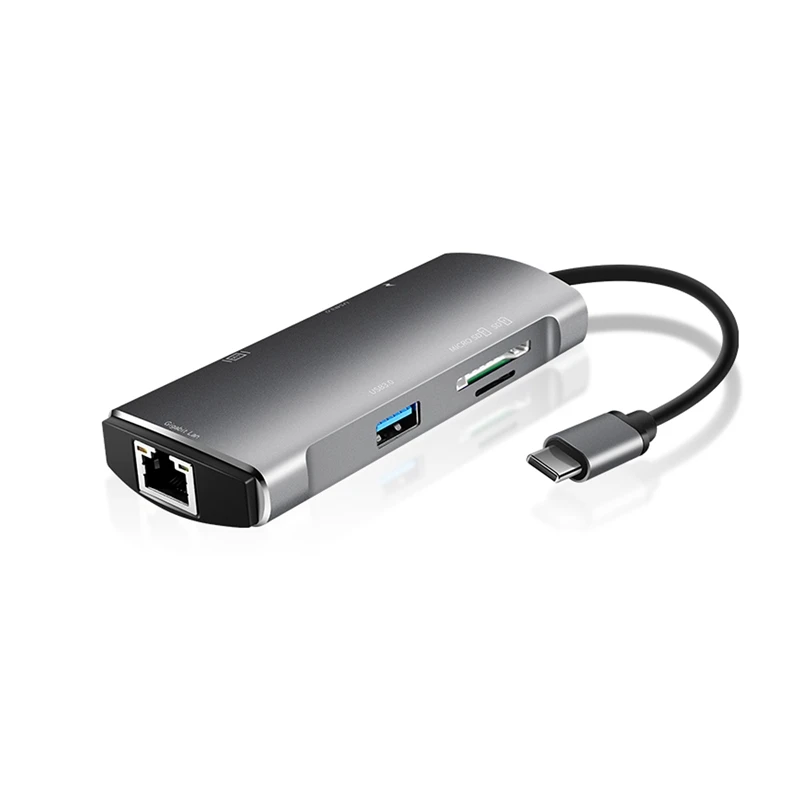 

7 in 1 Usb 3.0 Type-C Hub To Ethernet +4K Video Hdmi Pd Rj45 +Charging Port Adapter +Sd/Micro-SD Slot for Macbook Iphone Huawei