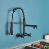 Black Chrome Gold Kitchen Fauce Pull Down Hot Cold Mixer Crane Tap 360 Rotation Swivel Dual Handle Holes Wall Mount Faucets ► Photo 3/6