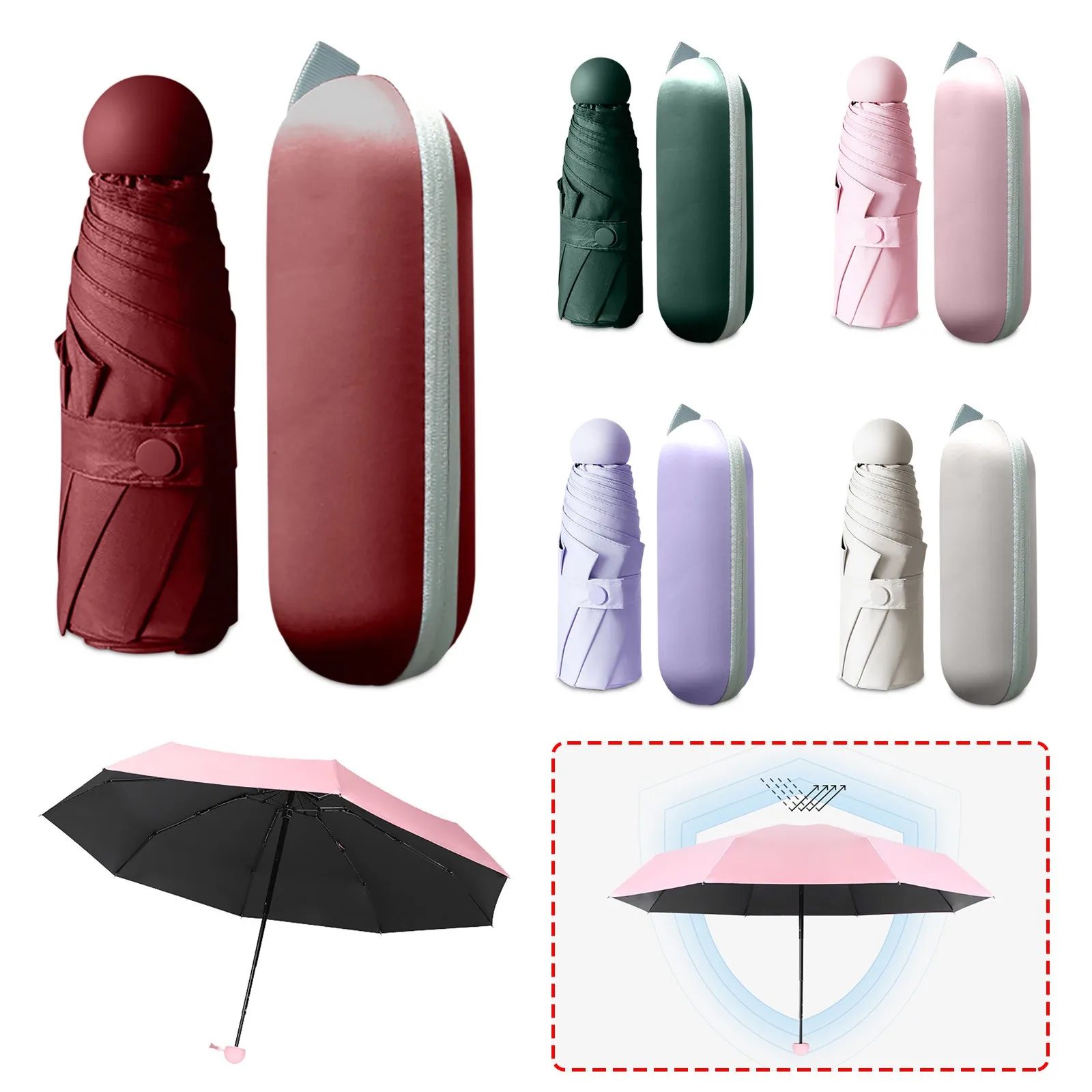 Sun Umbrella Protection Uv Folding Portable Five-holding Umbrellas For Compact Pocket Female Sunshade Rain Dual-use Capsule #T1G | Дом и сад