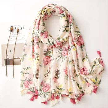 

KYQIAO Ethnic head scarf 2020 women autumn spring Spain style hippie bohemian romantic long floral print scarves