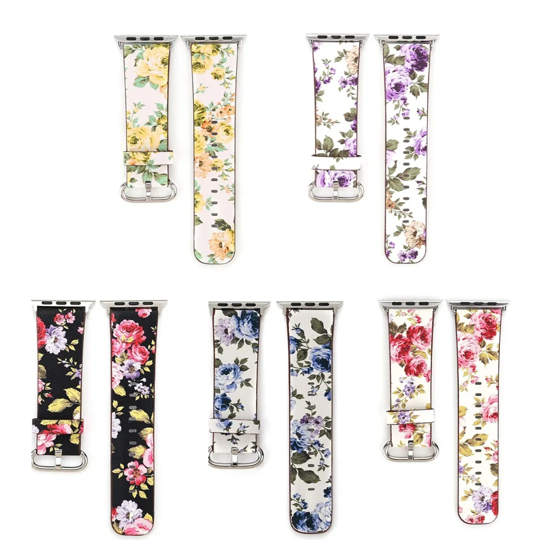 

Genuine Leather Strap for Apple Watch Band 38mm 42mm iWatch 4 3 2 1 Floral Printed Wristwatch Band Women Bracelet pulseira