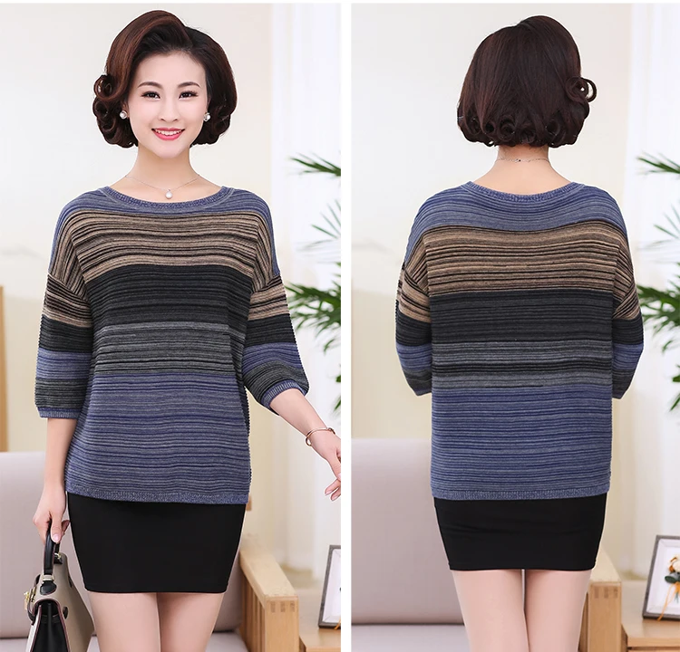 Новинка feminino blusa tricot Весна среднего возраста Женский вязаный свитер женский длинный рукав размера плюс пуловер пальто S435