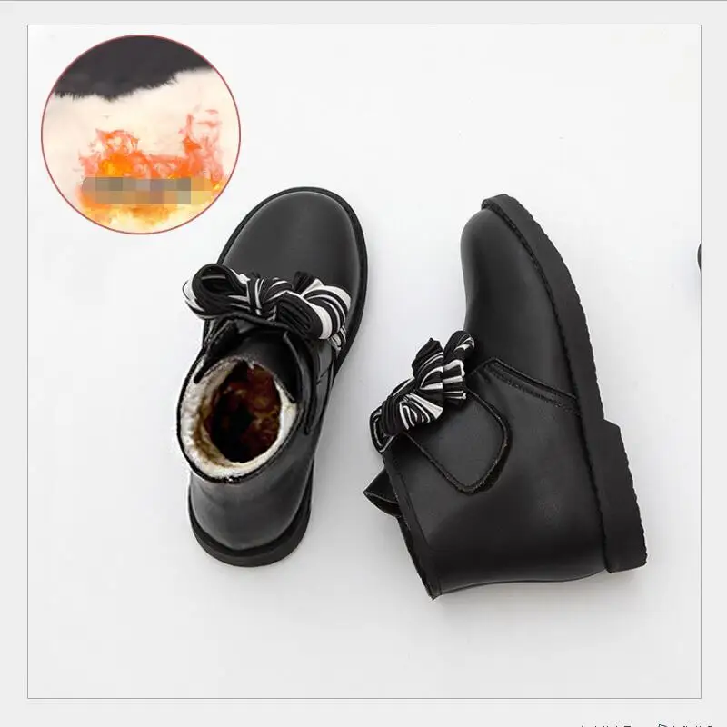 Winter Girls Ankle Boots Fashion Kids Boots Bow-knot Warm Cotton Princess Sweet Big Children Girl Ankle Shoes 3 Colors Cute