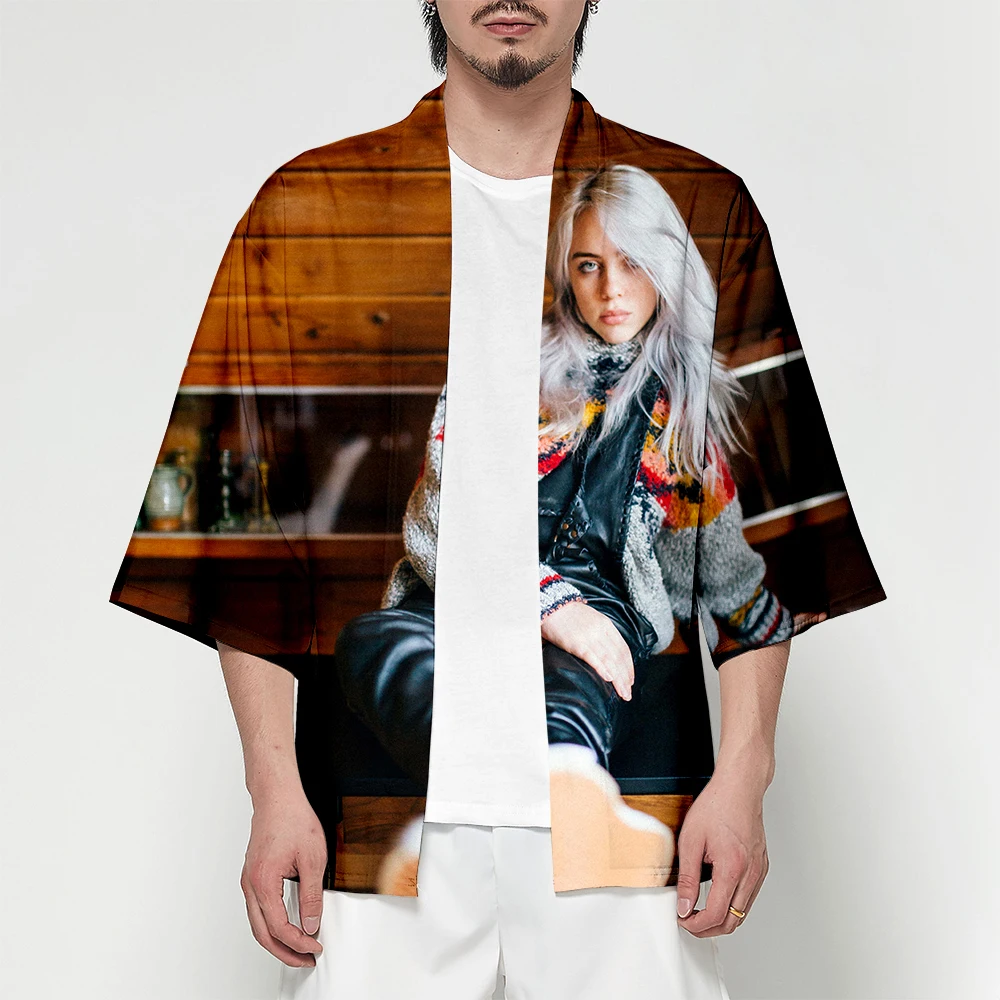 Популярное мужское и женское кимоно Billie Eilish3D, модное летнее фиолетовое кимоно в японском стиле, футболка, кардиган, повседневный Топ - Цвет: As Shown