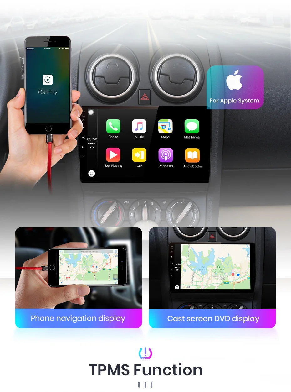 Junsun V1 Android 9.0 2GB+32GB DSP CarPlay Car Radio Multimidia Video Player GPS For Nissan Qashqai 1 J10 2006-2013 2 din dvd