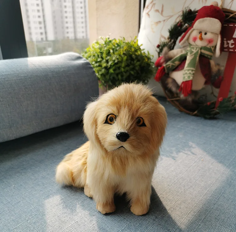 

cute real life sitting Labrador model plastic&furs yellow dog doll gift about 19x17x13cm xf2662