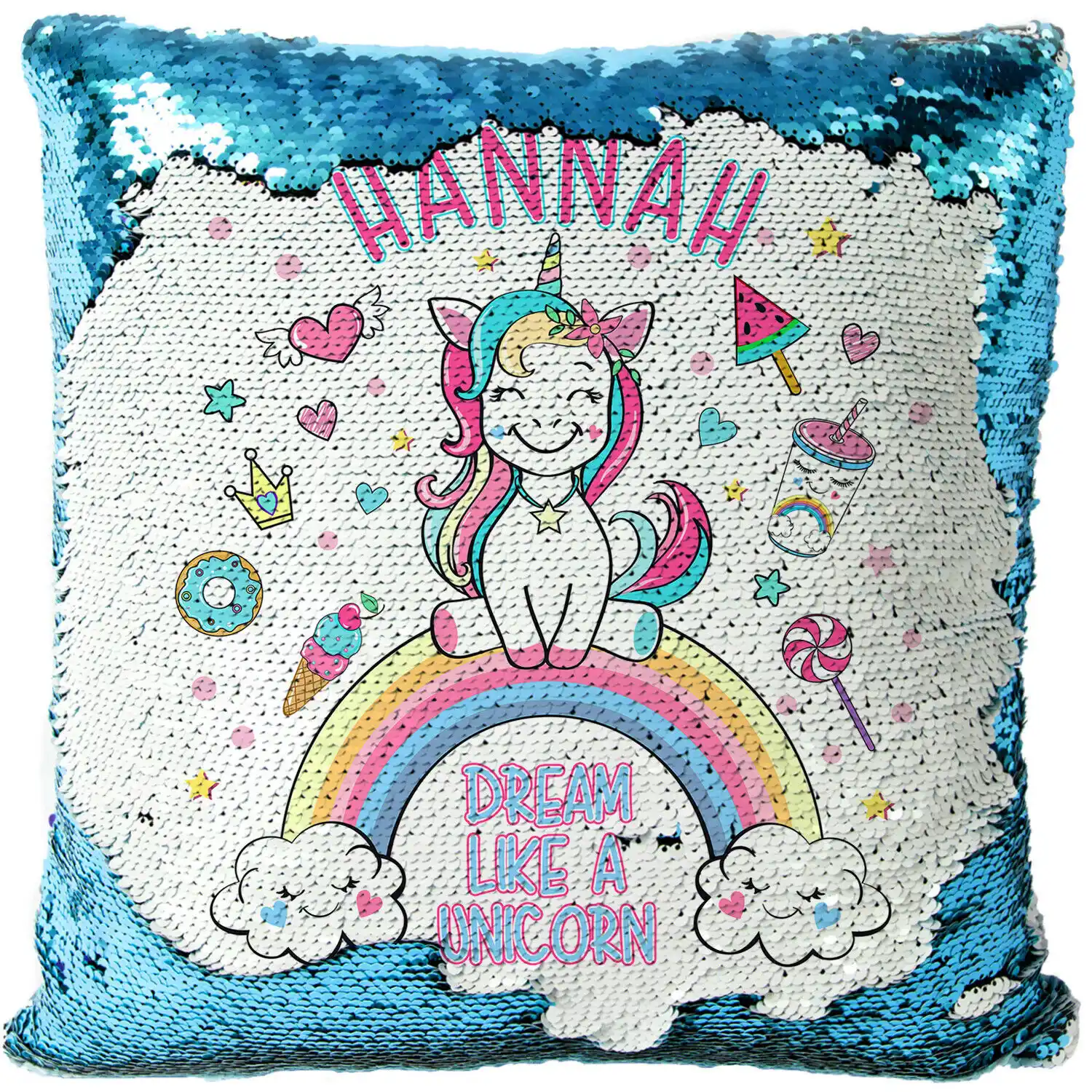 Personalised Unicorn Sequin Cushion Cover Magic Reveal Glitter