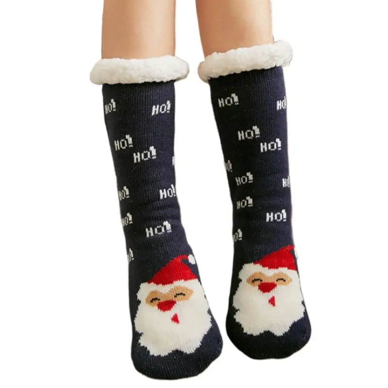 Womens Winter Fluffy Thermal Plush Lined Slipper Socks Christmas Cartoon Hosiery 95AB