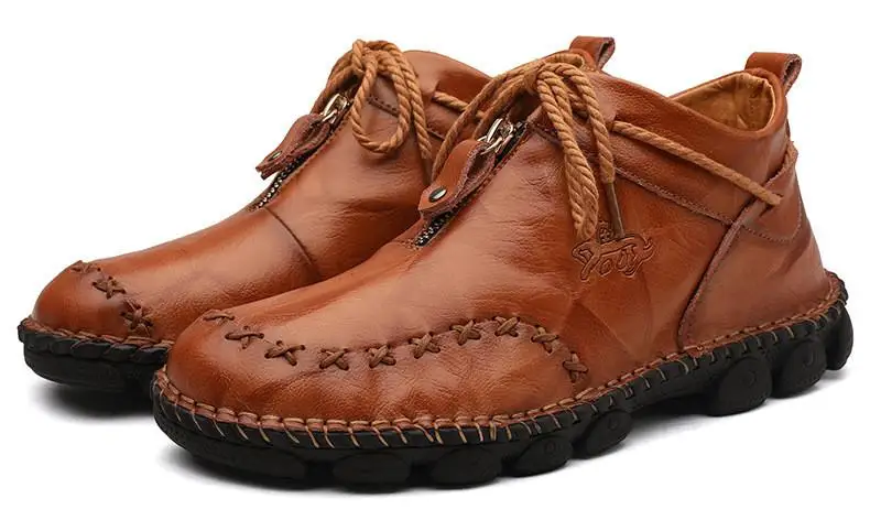Высококачественные мужские ботинки из натуральной кожи модная обувь на молнии мужские коричневые ботильоны из коровьей кожи осень размера плюс 38-48 - Цвет: brown