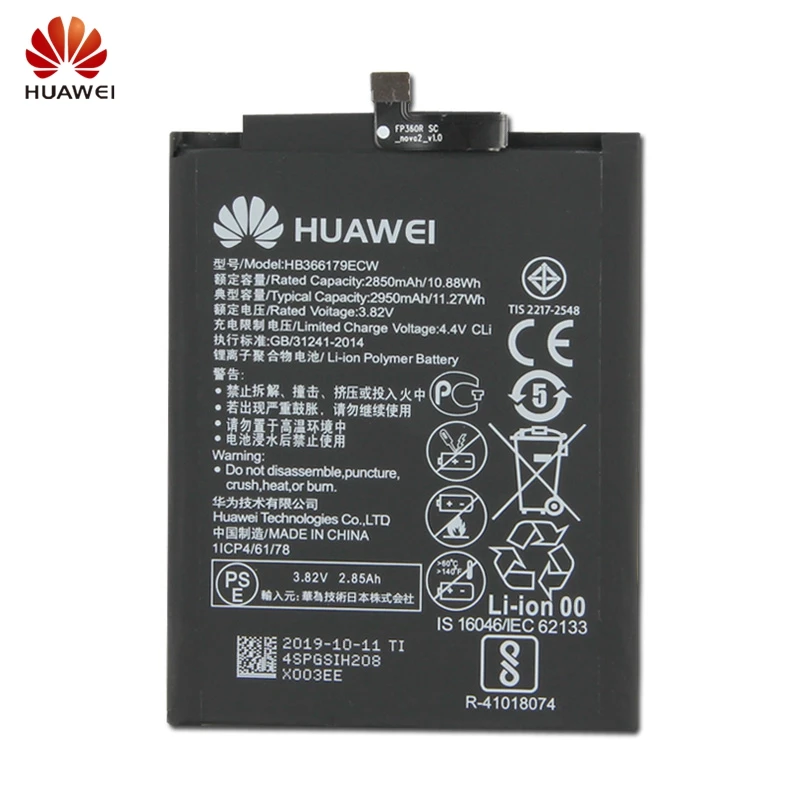 Сменный аккумулятор huawei HB366179ECW для Nova2 Nova 2 CAZ-TL00 CAZ-AL10 аутентичный аккумулятор для телефона 2950 мАч