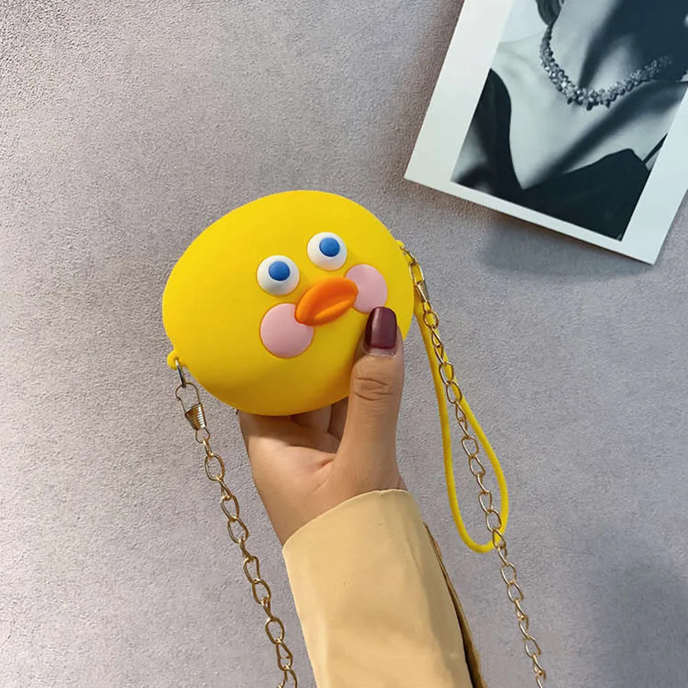 Q UNCLE Kawaii, мультяшная утка, силиконовый кошелек для девочек, сумка через плечо, цвет конфеты мини, летняя Милая Диагональная Сумка на ремне, сумка для монет