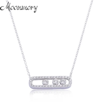 

Moonmory Europe Fashion Jewelry 925 Sterling Silver Move Stone Pendant Necklace For Women Silver Long Chain Adjustable Necklace