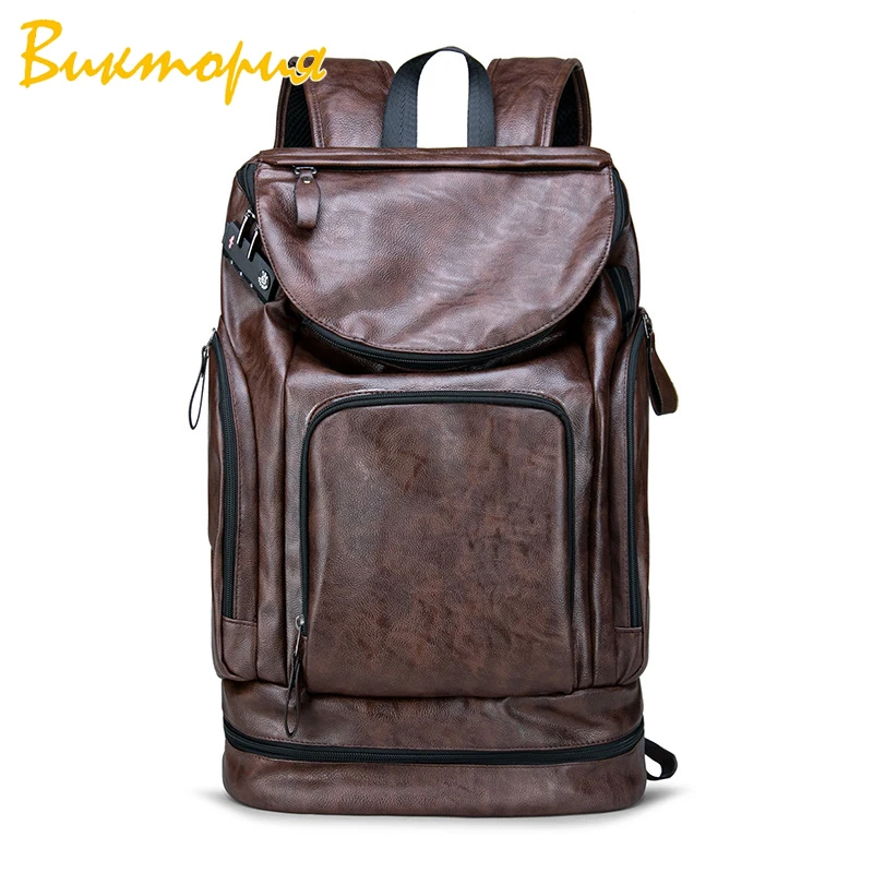

Backpack Leather Men Laptop Travel Backpack 15inch Waterproof Laptop Backpack USB College Bookbag Men mochila hombre