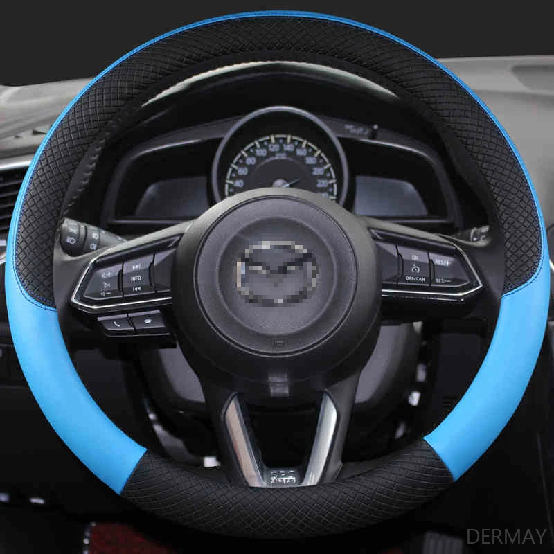 DERMAY из искусственной кожи спортивные чехол рулевого колеса автомобиля для CX-4 CX-5 CX-7 CX-9 Mazda 3 Axela 6 Gh Gj Demio анти-скольжения принципиально - Название цвета: Синий
