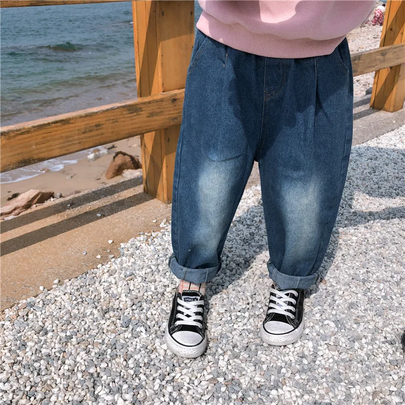 WLG boys girls autumn jeans kids denim blue casual all match jean baby trousers 2-7 years