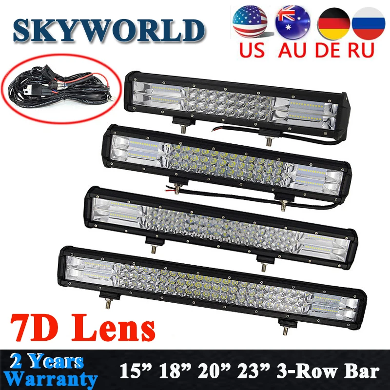 

High Power 7D Tri-Row 15" 18" 20" 23'' inch LED Bar Driving Offroad Work Lightbar for Truck SUV ATV 4x4 4WD 12V 24V 288W 324W