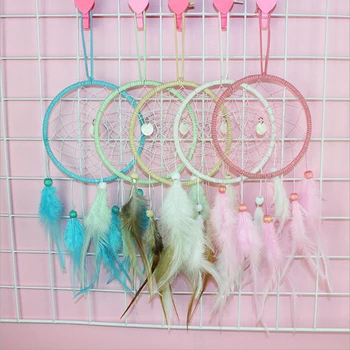 

Diy DreamCatcher Room Decoration Car Dreamcatchers Wedding Gifts For Girls Bedroom Ribbons Feathers Wrapped Lights Dreamcatcher