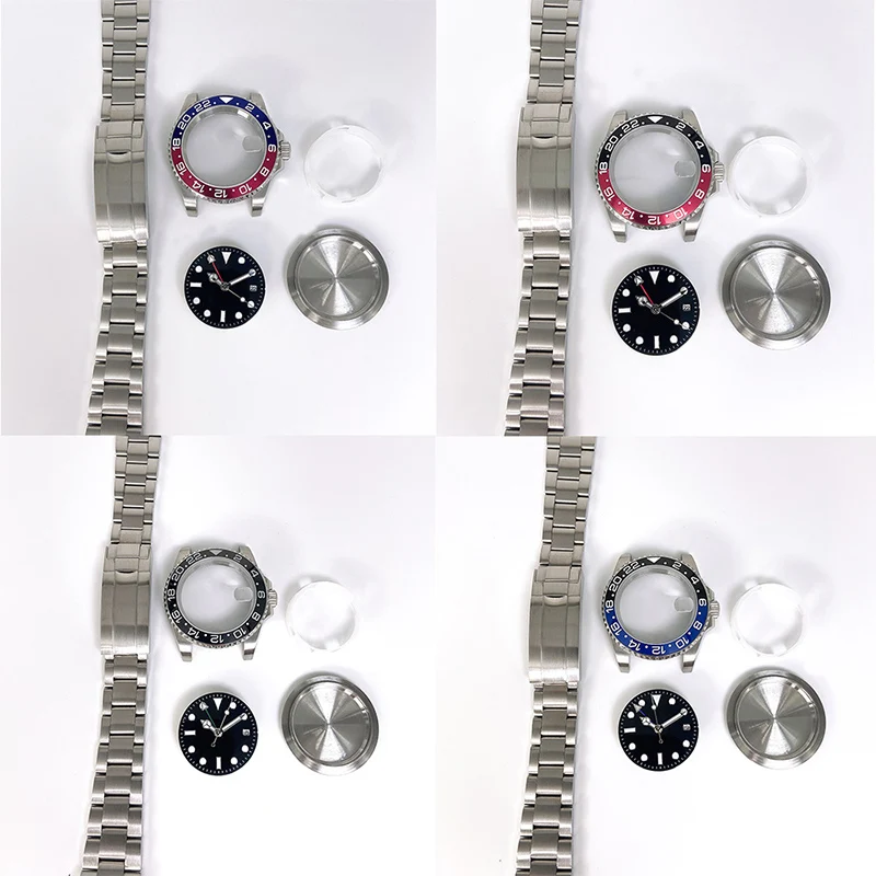 

40MM GMT watch accessories stainless steel case ceramic ring sapphire glass suitable for ETA2836 Pearl 3804 movement 867