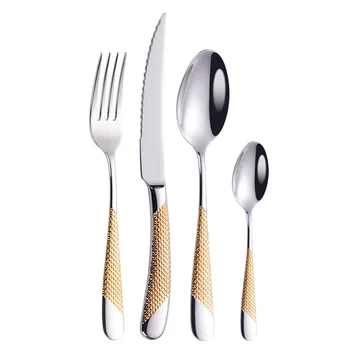 

4Pcs/set Cutlery Set 304 Stainless Steel Tableware Knife Fork Spoon Dinner Set Kitchen Dinnerware High Quality