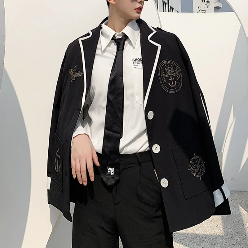 Veste Homme, мужская куртка на одной пуговице, повседневный Блейзер, пиджак, Мужская винтажная модная уличная одежда в стиле хип-хоп, свободный костюм, пальто, верхняя одежда