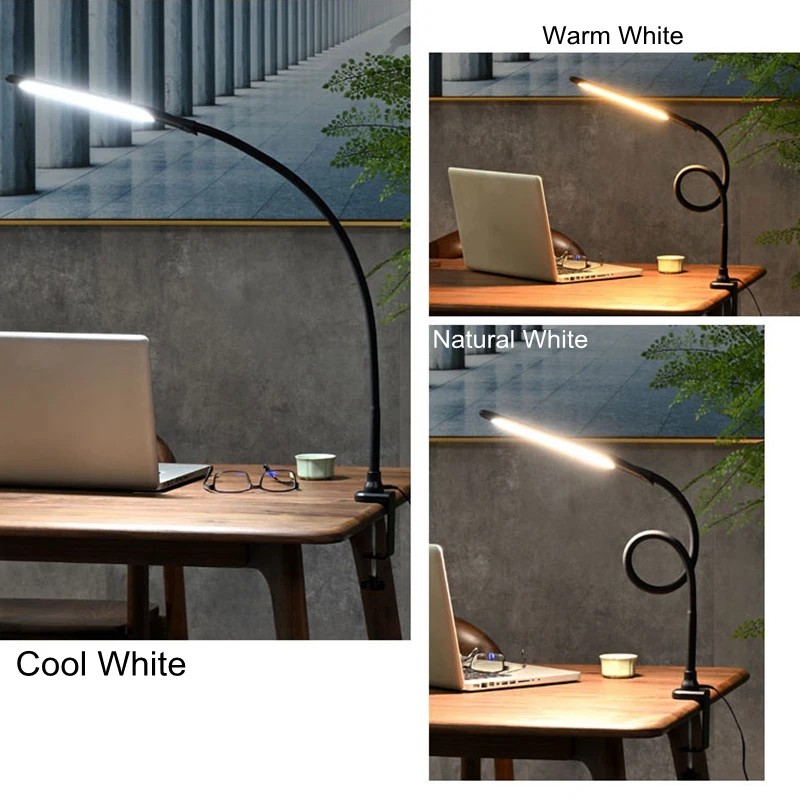  Long Arm Table Lamp Led Flexible Gooseneck Touch Dimming Desk Lamp Clip On Lamp For Reading Bedroom - 4000392399584