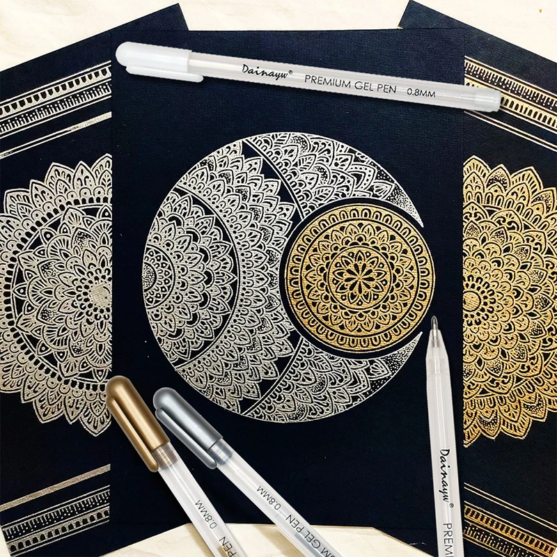 Mandala Doodle Black Paper Gel Pen Mandala Art On Black Paper Buy