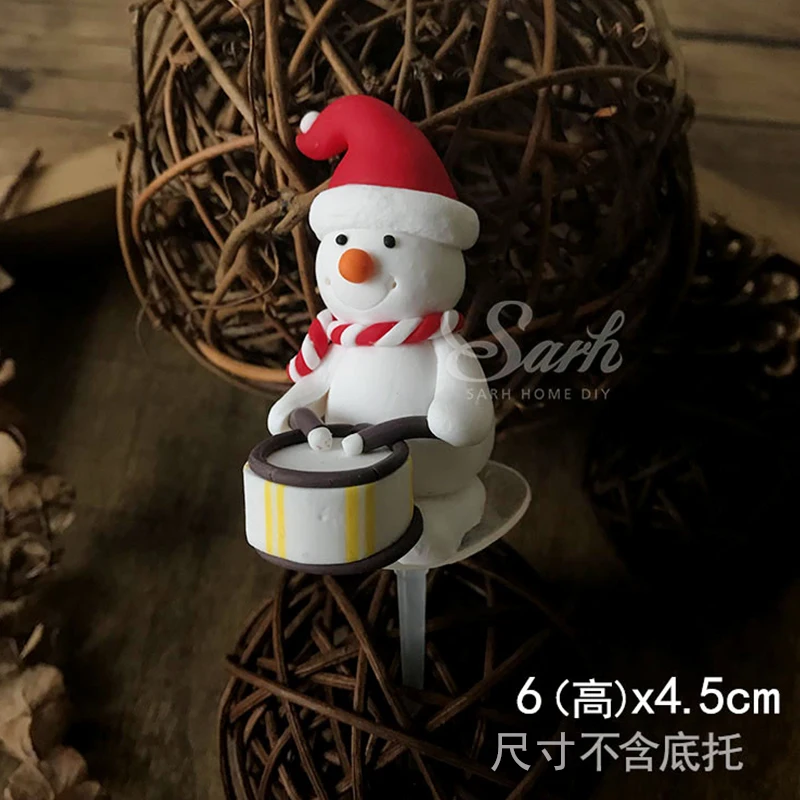 Merry Christmas Tree Arch Cake Topper for Xmas Party Supplies Snowman Santa Claus Decoration Baby Shower Baking Kid Love Gifts - Color: Drumming snowman