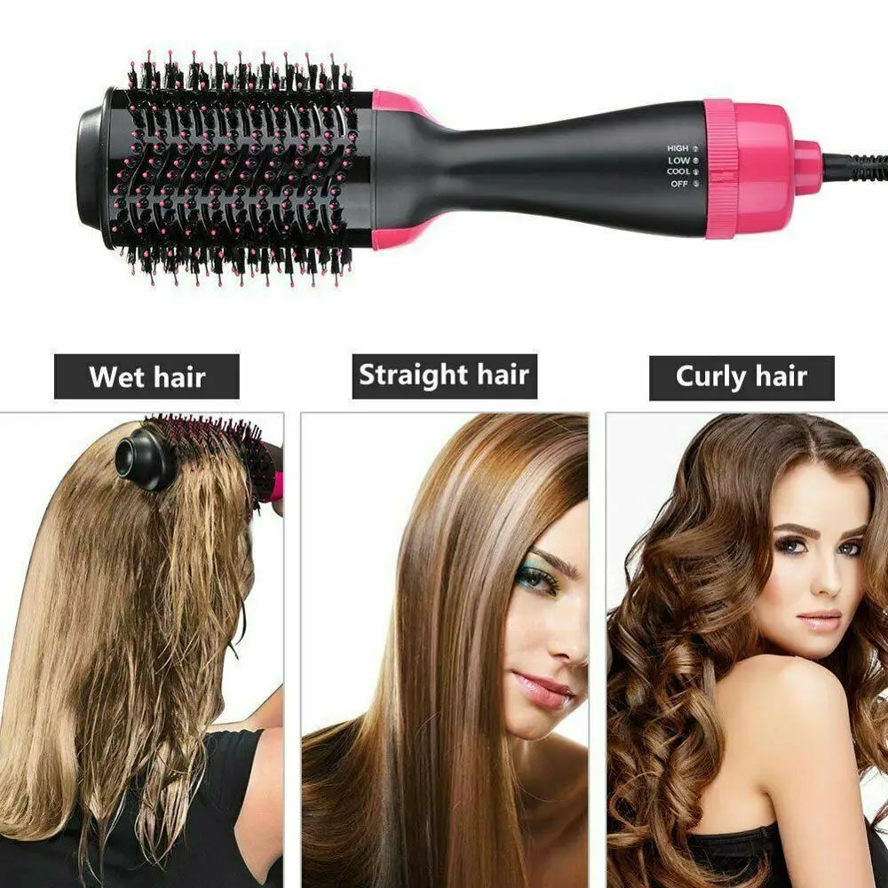 One Step Hair Dryer& Volumizer Dryer Hair Straightener Curler Salon Styling Comb Hot Air Brush Tangle Negative Ions Hair Blower