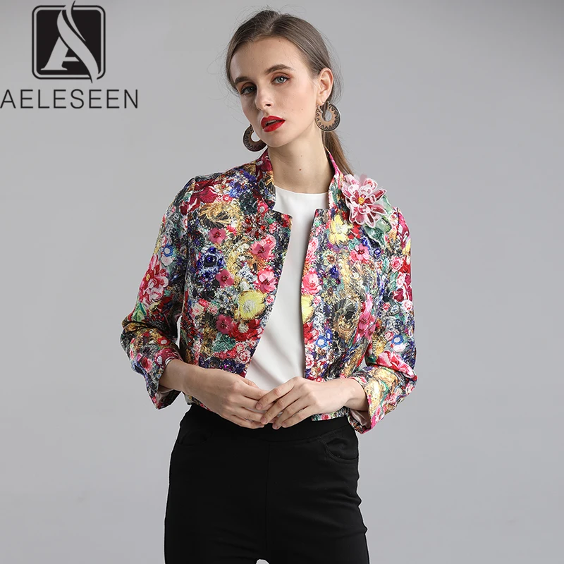 Most effective  AELESEEN 2020 Spring Runway Floral Series One Cover Button Short Jacket Women High Street Luxury Cr