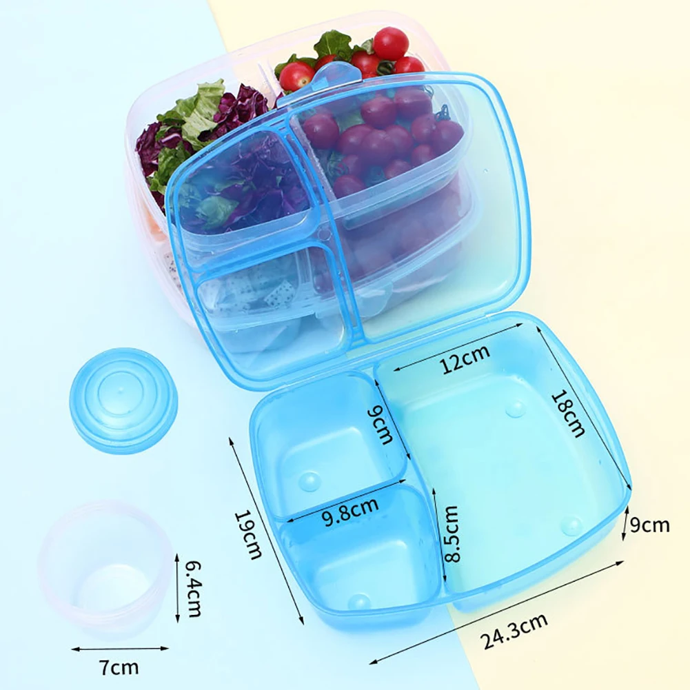 Портативный 3 сетки Bento Ланч-бокс для детей пластиковая порционная ...