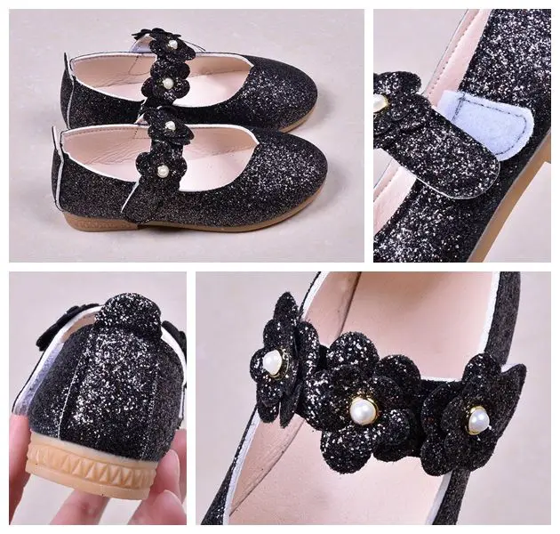 

Baby girl Princess Flat garden shoes Children Kid Girls Solid Flower Bling Student Single Dance Princess Shoes