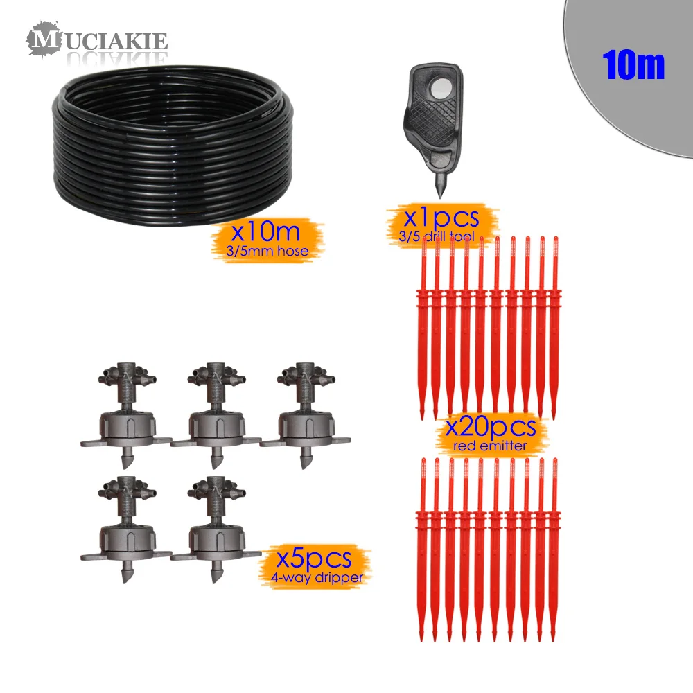 10m 3l5 kit MUCIAKIE 10-100 м 4-Way 3/5 мм прямой излучатель капельного полива и орошения Наборы сад патио полив падение Системы для Bonai растения и цветы - Цвет: 10m 3l5 kit