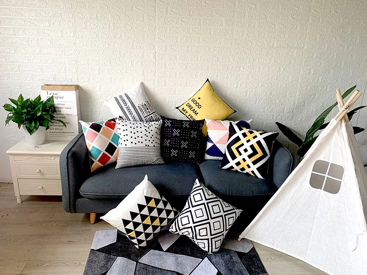 Geometric Pillowcase Simple Fashion Linen Pillow Cases Decorative Square Pillowcases for Car Home Holiday 45cm*45cm | Дом и сад