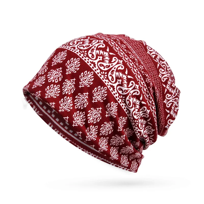 Зимняя шапка, шарф с принтом, головные уборы для путешествий, солнцезащитный козырек, дышащая эластичная хлопковая шапка, теплая шапка - Цвет: 2
