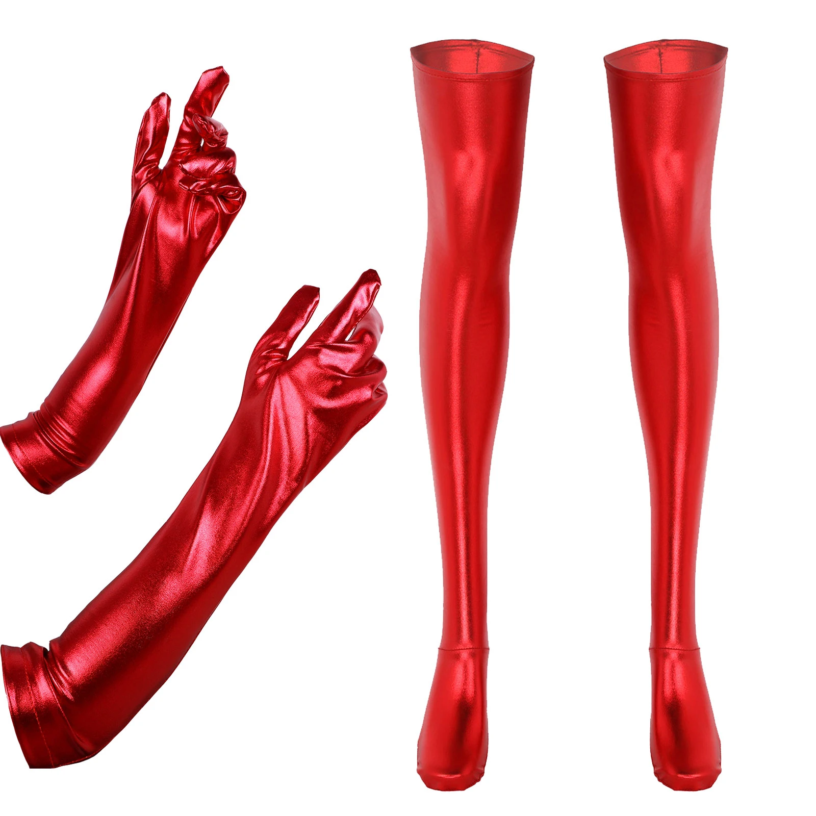 Womens Latex Sexy Long Gloves with Stockings Female Shiny Metallic Patent Leather Full Finger Gloves Nightclub Party Accessories mens leather gloves