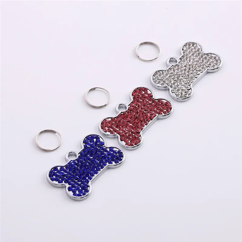 

New Rhinestone Dog Tag Crystal Bone Shaped Charms for Dog Collars Jewelry Pendant Dog Accessories Pet Products