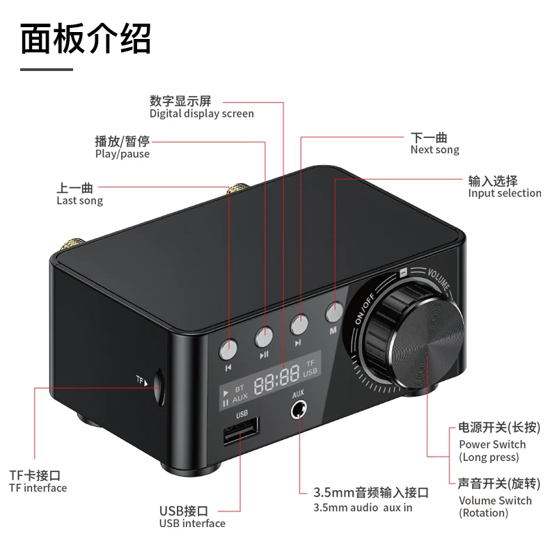 50 Вт* 2 мини класса D стерео Bluetooth 5,0 TPA3116 цифровой усилитель мощности TF 3,5 мм USB вход Hifi аудио домашний усилитель для мобильного телефона