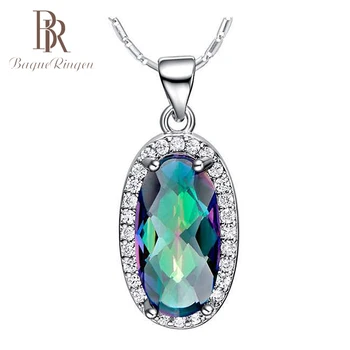 

Bague Ringen New Fashion Oval Rainbow Topaz Pendant Necklaces For Women Silver 925 Jewelry Party Anniversary Gemstone Necklace