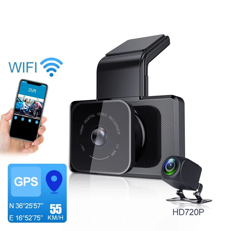 Автомобильный видеорегистратор K10 Wi Fi GPS Full HD 1080P два объектива ночное видение