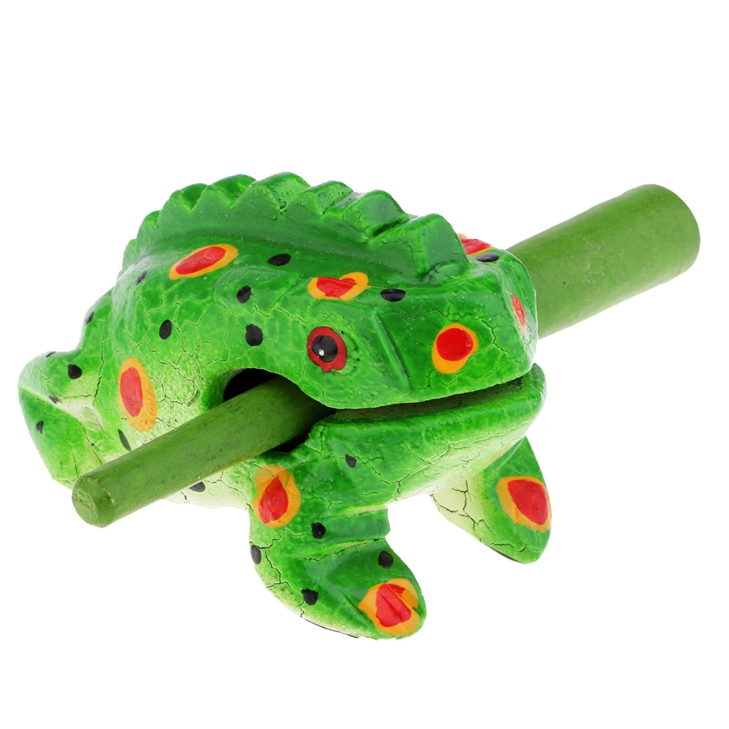 Traditional Craft Wood Luck Frog Home Office Decoration Kids Musical Toys -Green