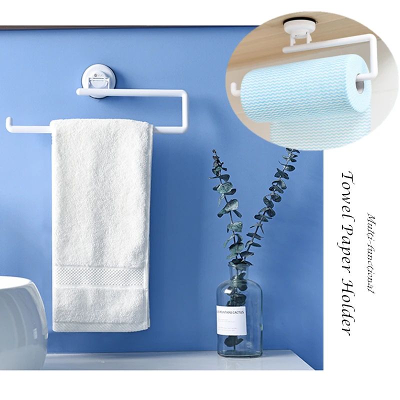 

Kitchen Accessories Storage Holder Vacuum Sucker Paper Towel Rack Adhesive Bathroom Towel Shelf Wall Hanging Roll Paper Rack