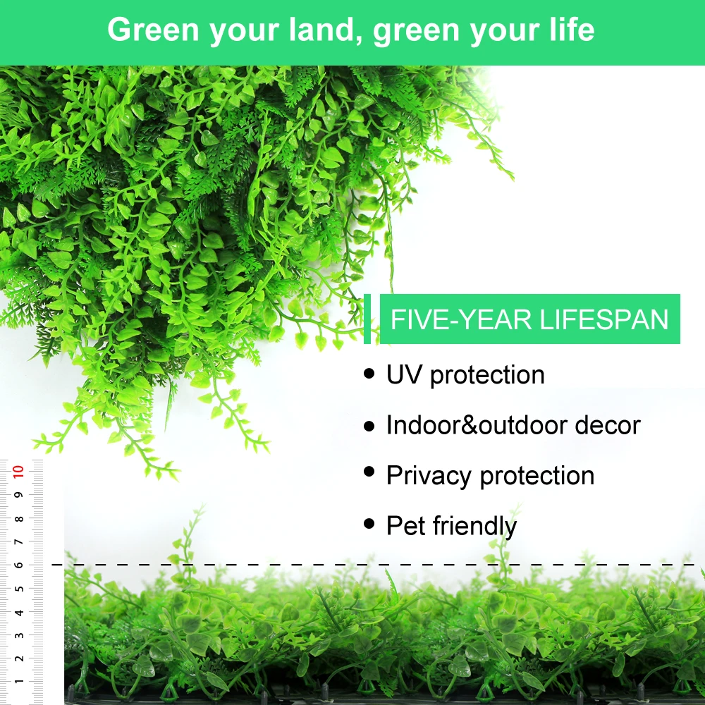 ULAND 50x50cm Artificial Fern Mats Plastic Hanging Decoration Landscaping Design Privacy Screening for Garden Backyard Balcony