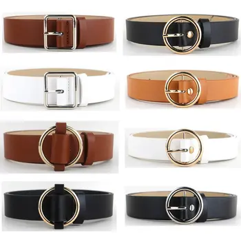 

Ladies Stylish Gold Silver Round Square Buckle Belt Leather Jeans Waist Band NEW LLBLT0515